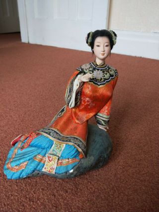 Vintage Chinese Clay Made Lady Figure With Fibre Dress