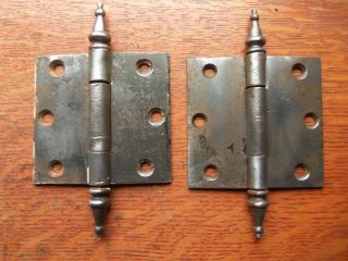 Two Antique Steel Craftsman Door Hinges With Steeple Pin Tips 3 1/2 " C1920