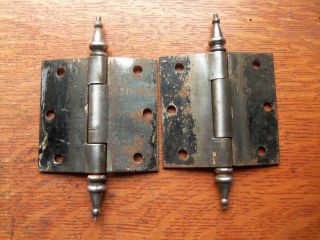 Two Antique Steel Craftsman Door Hinges with Steeple Pin Tips 3 1/2 