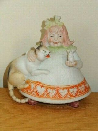 Schafer And Vater Bisque German Figurine Woman With Cat And Mouse
