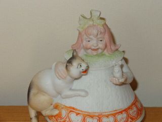 Schafer And Vater Bisque German Figurine Woman With Cat And Mouse 2
