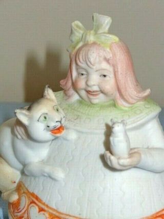 Schafer And Vater Bisque German Figurine Woman With Cat And Mouse 8