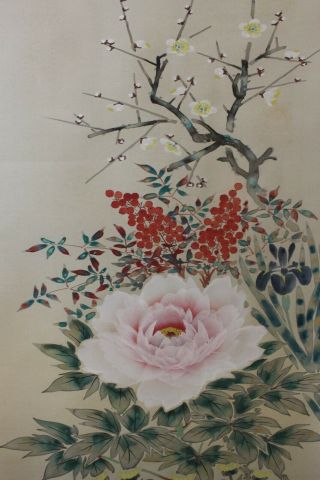 T08w2 Gorgeous Flowers Of Four Seasons Japanese Hanging Scroll
