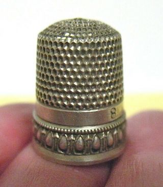 Sterling Silver Thimble Antique 8 Raised Border 3.  5 Grams