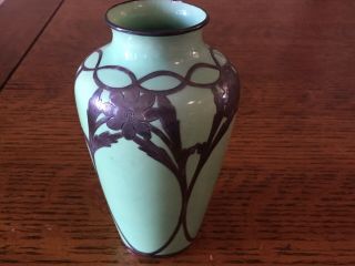 Rare Art Nouveau Jade Green Lenox Vase With Silver Overlay