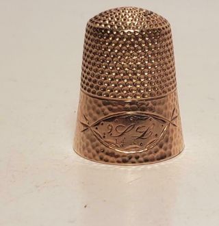 Antique Gold Thimble - For Sewing - 14k - 7/8in - 3.  1 Dwt - Etched Mono - Nr