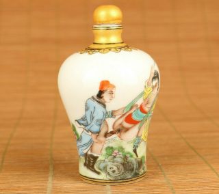 Jingdezhen Porcelain Old Hand Painting Art Belle Man Statue Figure Snuff Bottle