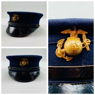 M1904 Orginal Usmc Marine Dress Blue Bell Crown Visor Cap - Text Book Example