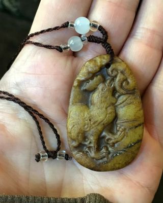 Delicate,  Easter,  Hand Carved Jade,  Beige Rooster On Necklace,  Age Unknown