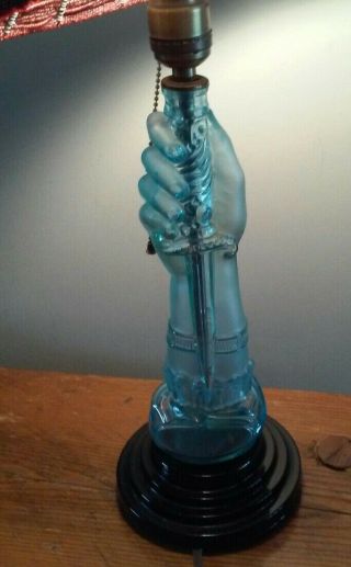 Antique Figural Satin Glass Hand Holding A Dagger Lamp