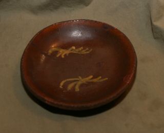Antique 6.  5 " Redware Slip Decorated Pie Plate Coggle Wheel Crack 19th C