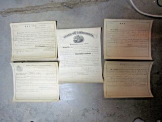 1903 California Discharge Certificate Plus 4 Us Navy Advancement Documents