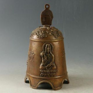 Chinese Copper Handwork Carved Kwan - Yin Bell Statue