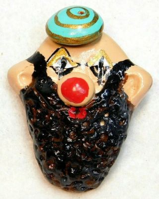 Large Antique Vtg Button Ugly Clown In Ceramic Hand Painted 1&13/16 M8