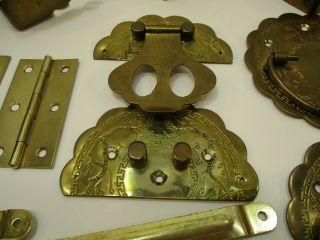 Vintage Brass Asian Inspired Hinges Trunk Hardware Whole Set 3