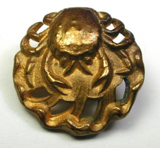 Bb Antique Pierced Brass Button W/ Crab Design - 1/2 "