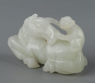 Chinese Exquisite Handmade horse monkey Carving Hetian jade statue 2