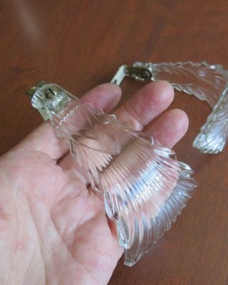 2 Vtg Antique Art Deco Glass Leaf Feather Curtain Tiebacks Orig Hardware Period 4