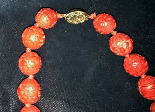 Vintage CHINESE RED CINNABAR NECKLACE 30 