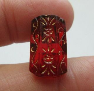 Gorgeous Antique Vtg Victorian Ruby Red Glass Button Incised Gold Luster (d)
