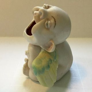 Antique German Porcelain Crying Cherub Baby Angel Figurine Hatpin Holder 2.  5” 2