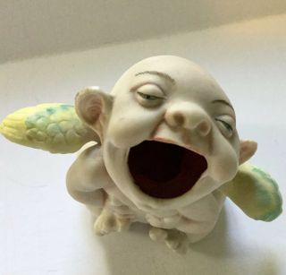 Antique German Porcelain Crying Cherub Baby Angel Figurine Hatpin Holder 2.  5” 4
