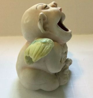 Antique German Porcelain Crying Cherub Baby Angel Figurine Hatpin Holder 2.  5” 5