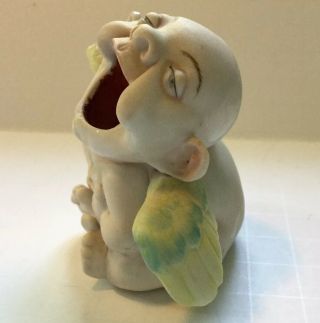 Antique German Porcelain Crying Cherub Baby Angel Figurine Hatpin Holder 2.  5” 7