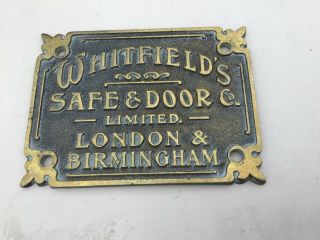 Safe Plaque Vintage Whitfield & Co Ltd Safe Plaque Antique Safe Plaque