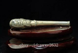 chinese old coper - plating silver hand engraving tobacco pipe a02 2