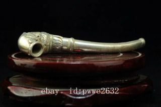 chinese old coper - plating silver hand engraving tobacco pipe a02 3