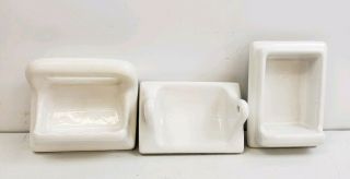 Vintage White Porcelain Antique Bathroom Fixtures Soap Toilet Paper X3 Salvage