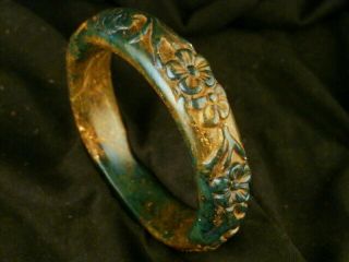 Great Chinese Old Jade Hand Carved Bird/flower Bangle Bracelet Gaa039