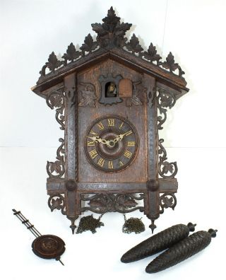 Antique Cuckoo Clock W/wooden Bird - Parts Or Restoration - Mx327