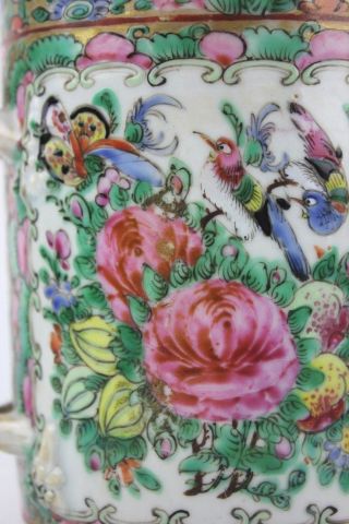 19th Century Chinese Porcelain Famille Rose Canton Hand Painted Mug Cup Tankard 4