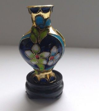 Vintage Cloisonne Vase Ornament With Stand.  Blue/multicolour Floral.  Home Decor