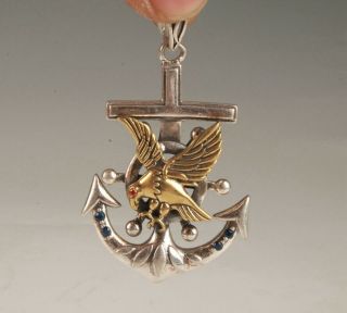 Precious Chinese 925 Silver Pendant Statue Cross Eagle Ship Anchor Handicraft M