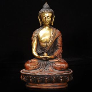 Old Hand Carved Brass Gilt Buddha Sakyamuni Shakyamuni Statue
