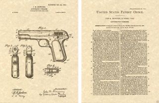 Fn 1903 Auto Pistol Browning Us Patent Ready To Frame Print Gun 32 John