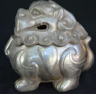 Chinese Collectable Handwork Old Miao Silver Carve Exorcism Lucky God Beast Box 3