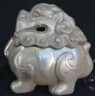 Chinese Collectable Handwork Old Miao Silver Carve Exorcism Lucky God Beast Box 4