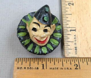 Plaster Clown / Pierrot Head Button 2,  Early 1900s,  Hand - Painted,  Large