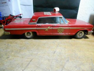 Taiyo Fire Chief Car Tin Litho Friction Ford Vintage Japan Toy