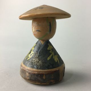 Japanese Kokeshi Doll Vtg Wood Carving Figurine Bobblehead Kimono KF57 2