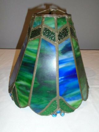 Antique Victorian Slag Stained Leaded Glass Table Lamp Shade