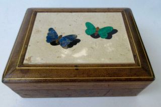 Old Italian Art Pietra Dura Semi Precious Malachite Lapis Butterly Mosaic Box