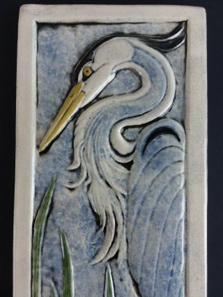 Vintage Art Tile Heron Bird Facing Left Relief Earth Song Shannon Gresham 12x5 3