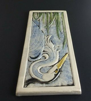 Vintage Art Tile Heron Bird Facing Left Relief Earth Song Shannon Gresham 12x5 8
