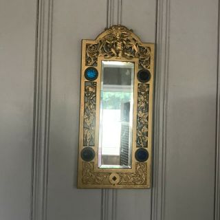 Victorian Painted Cast Iron Cherub Jeweled Mirror Late 19th Century