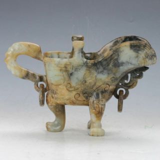 Ancient Chinese The Shang Dynasty Jade Handwork Cattle Like Wine Cup E02